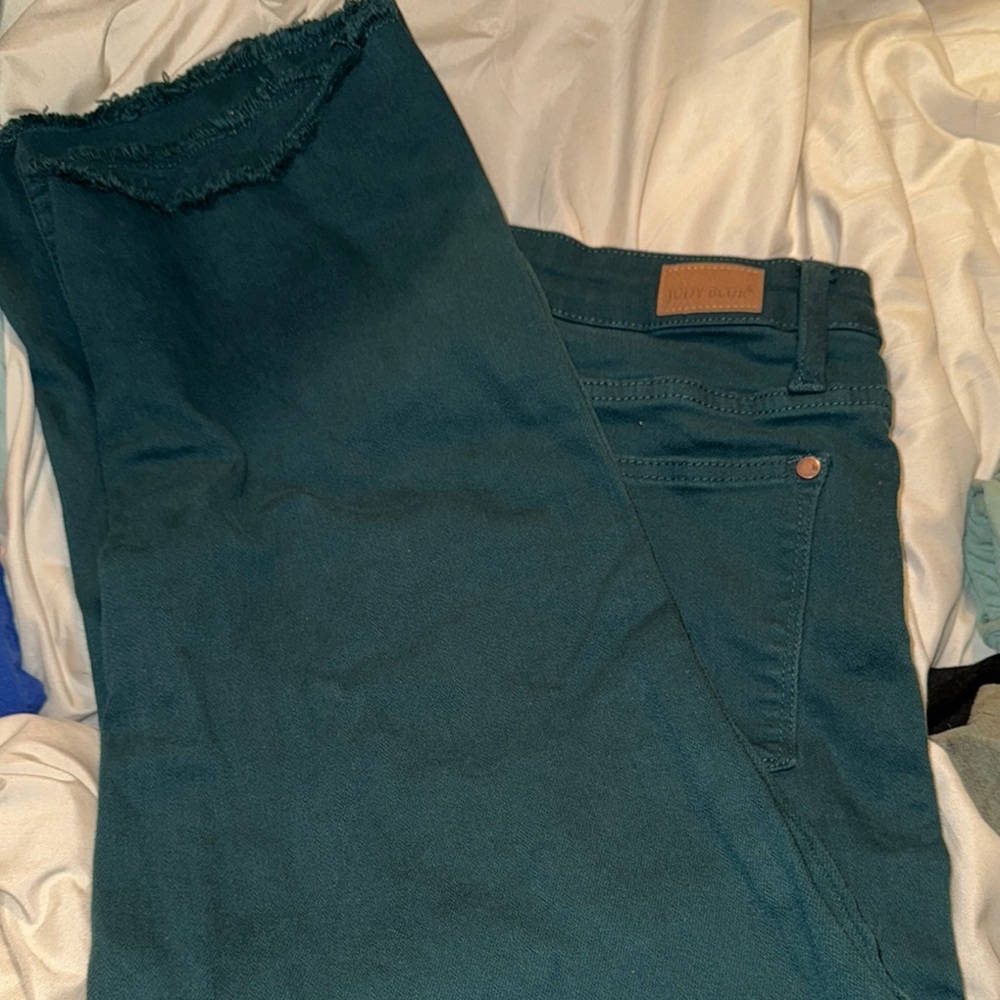 Women's Dark Green Judy Blue Wide Crop Jeans